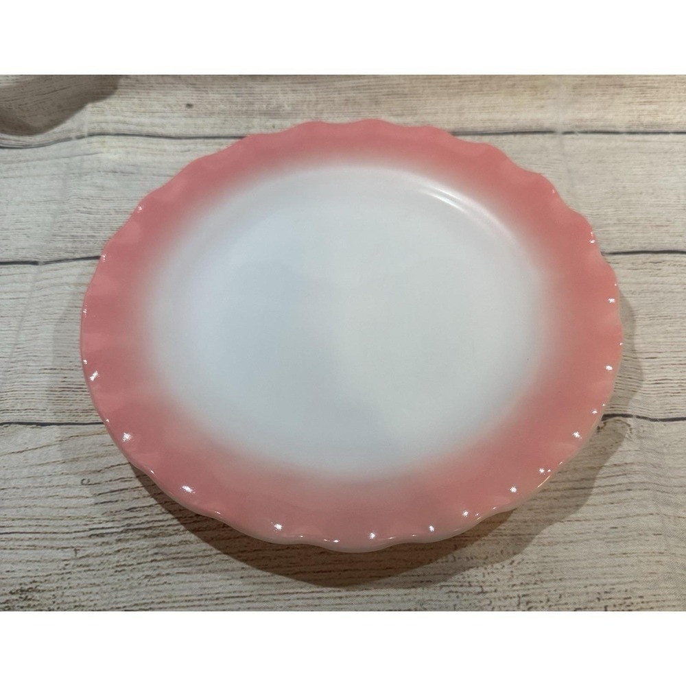 Vintage Hazel Atlas Crinoline Pink Ripple Retro Milk Glass 9" Dinner Plate MCM